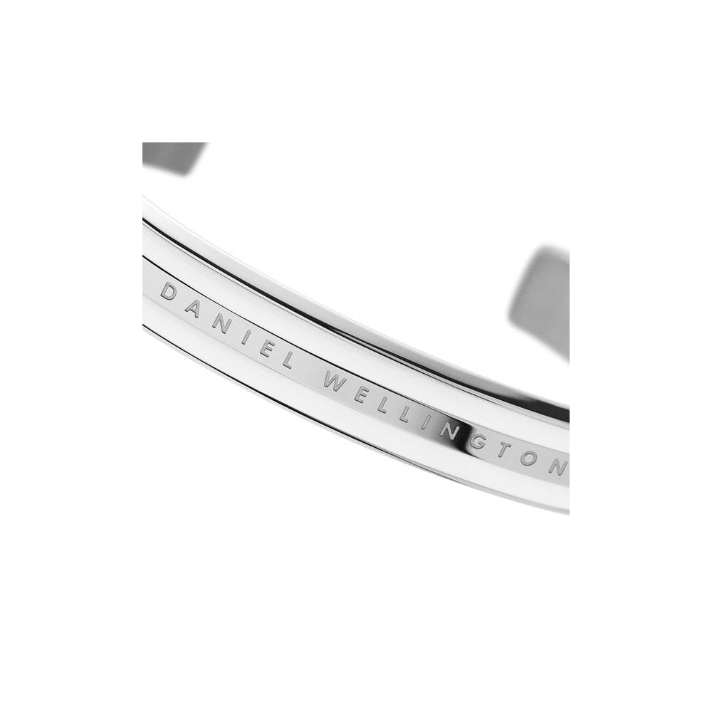 CLASSIC SILVER & WHITE SATIN BANGLE WITH DW LOGO ACROSS FRONT