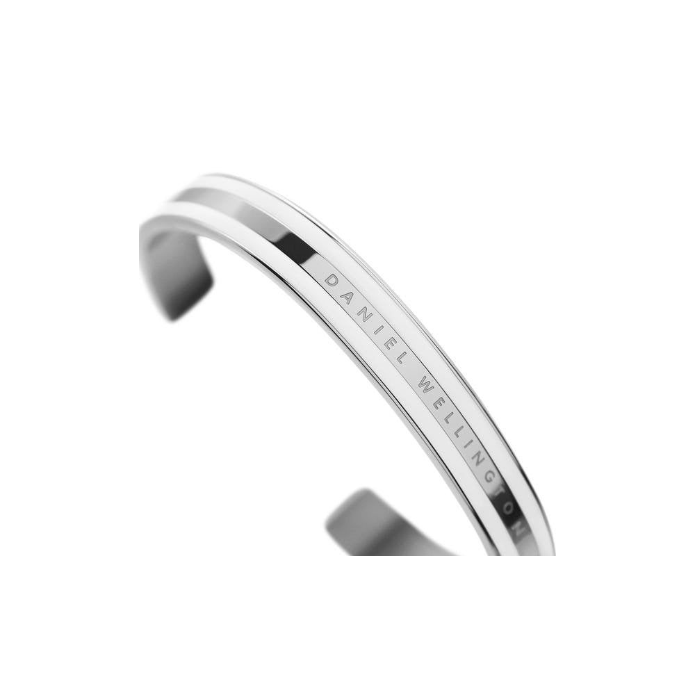 CLASSIC SILVER & WHITE SATIN BANGLE WITH DW LOGO ACROSS FRONT