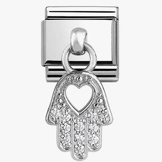 CLASSIC SILVERSHINE HAND OF FATIMA CHARM WITH HEART & ZIRCONIA