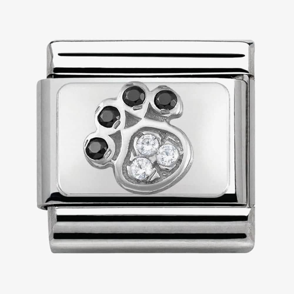 CLASSIC SILVERSHINE PAW PRINT CHARM WITH BLACK & WHITE ZIRCONIA