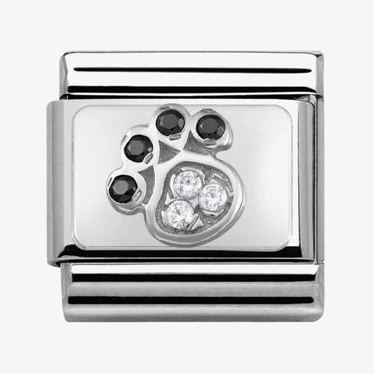 CLASSIC SILVERSHINE PAW PRINT CHARM WITH BLACK & WHITE ZIRCONIA