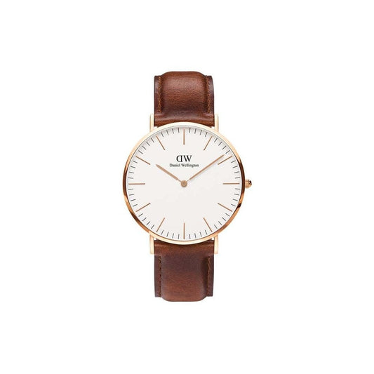CLASSIC ST MAWES ROSE GOLD STAINLESS STEEL WATCH WITH BROWN LEATHER STRAP AND WHITE DIAL