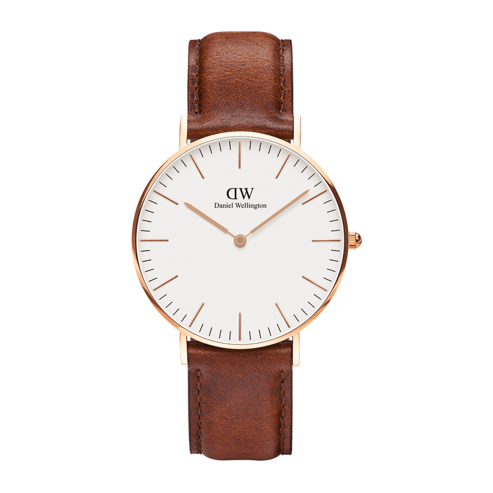 CLASSIC ST MAWES ROSE GOLD STAINLESS STEEL WATCH WITH BROWN LEATHER STRAP & WHITE DIAL