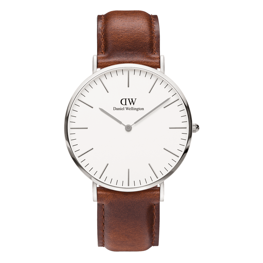 CLASSIC ST MAWES STAINLESS STEEL CASE WITH BROWN LEATHER STRAP & WHITE DIAL