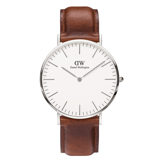 CLASSIC ST MAWES STAINLESS STEEL CASE WITH BROWN LEATHER STRAP & WHITE DIAL