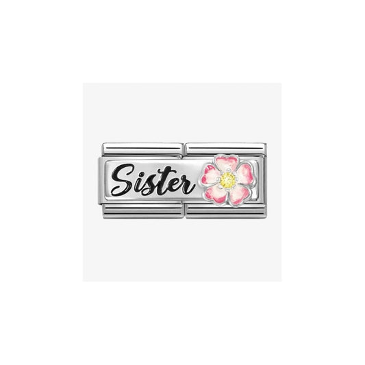 CLASSIC Silvershine Double Link Flower Sister Charm 