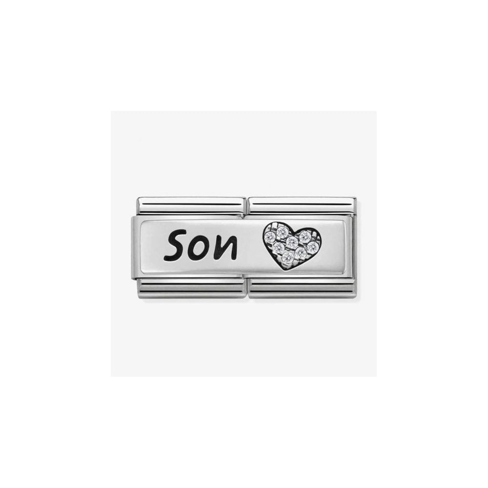 CLASSIC Silvershine Double Link Heart Son Charm 