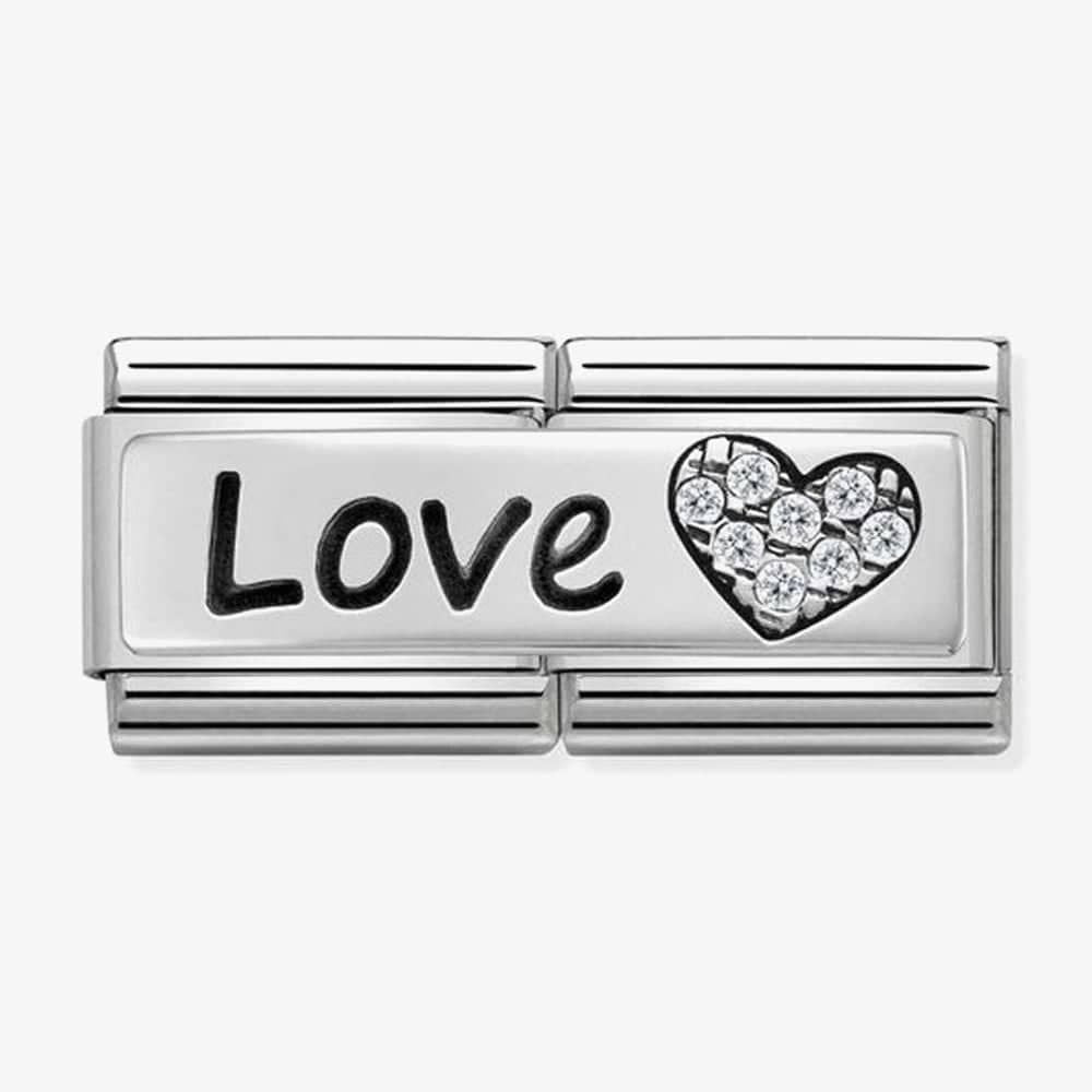 CLASSIC Silvershine Double Link Love Heart Charm with zirconia