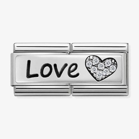 CLASSIC Silvershine Double Link Love Heart Charm with zirconia