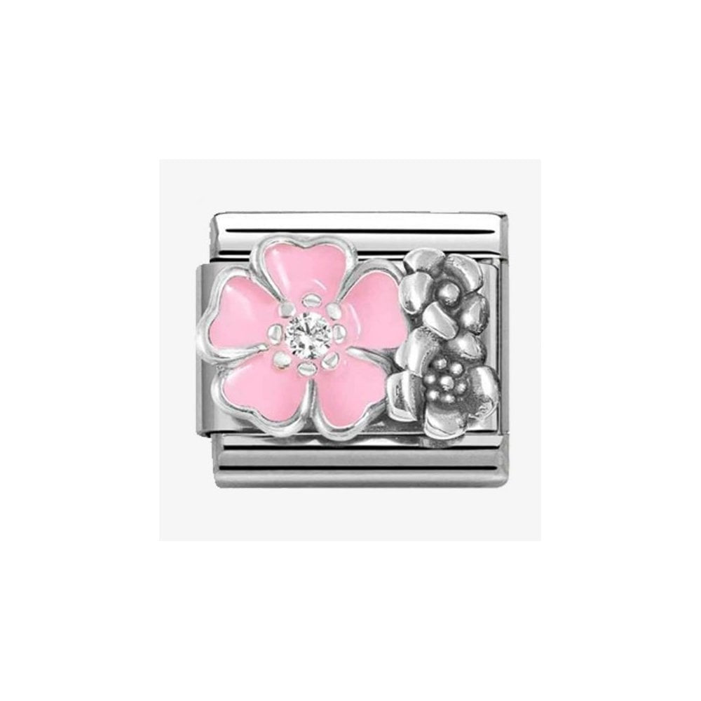 CLASSIC Silvershine Oxidised & Pink Enamel Flowers Charm 
