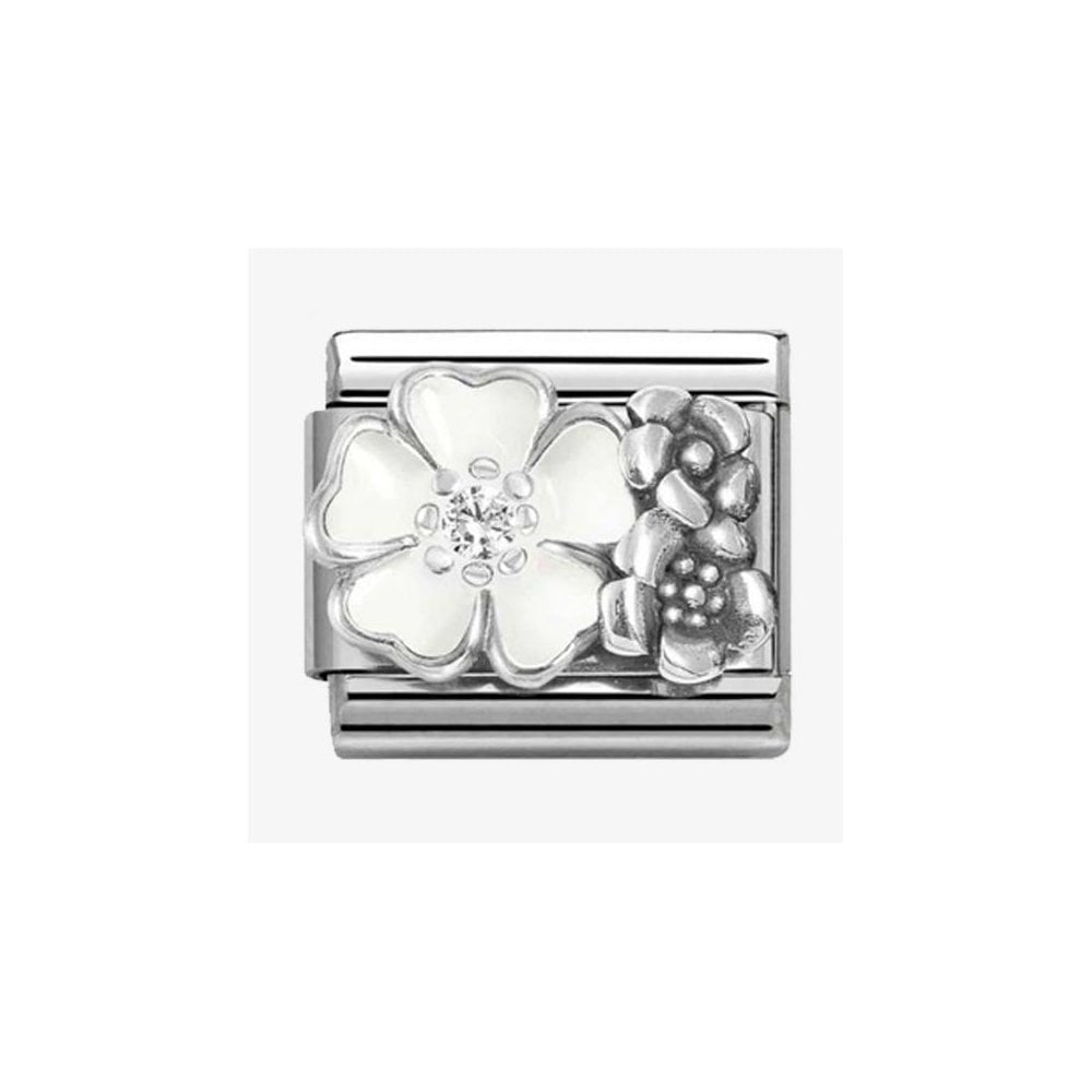 CLASSIC Silvershine Oxidised & White Enamel Flowers Charm 