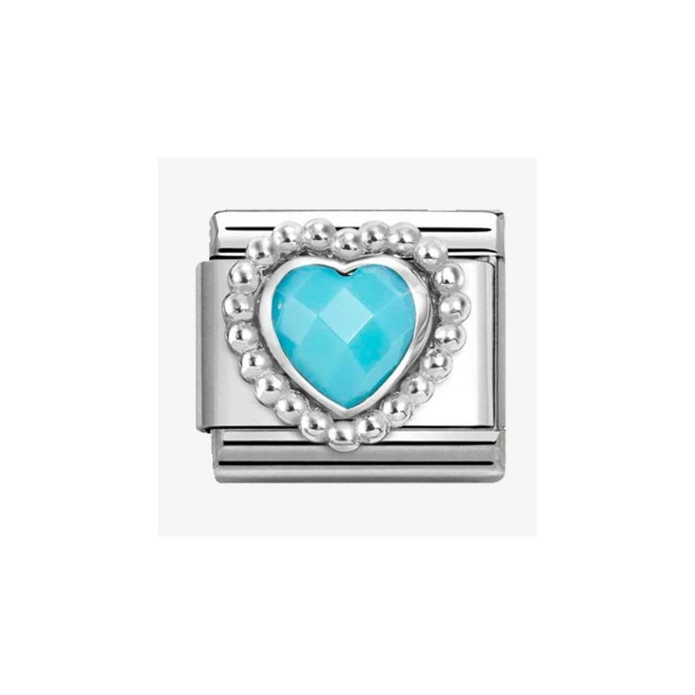 CLASSIC Silvershine Turquoise Faceted Heart Beaded Setting Charm 