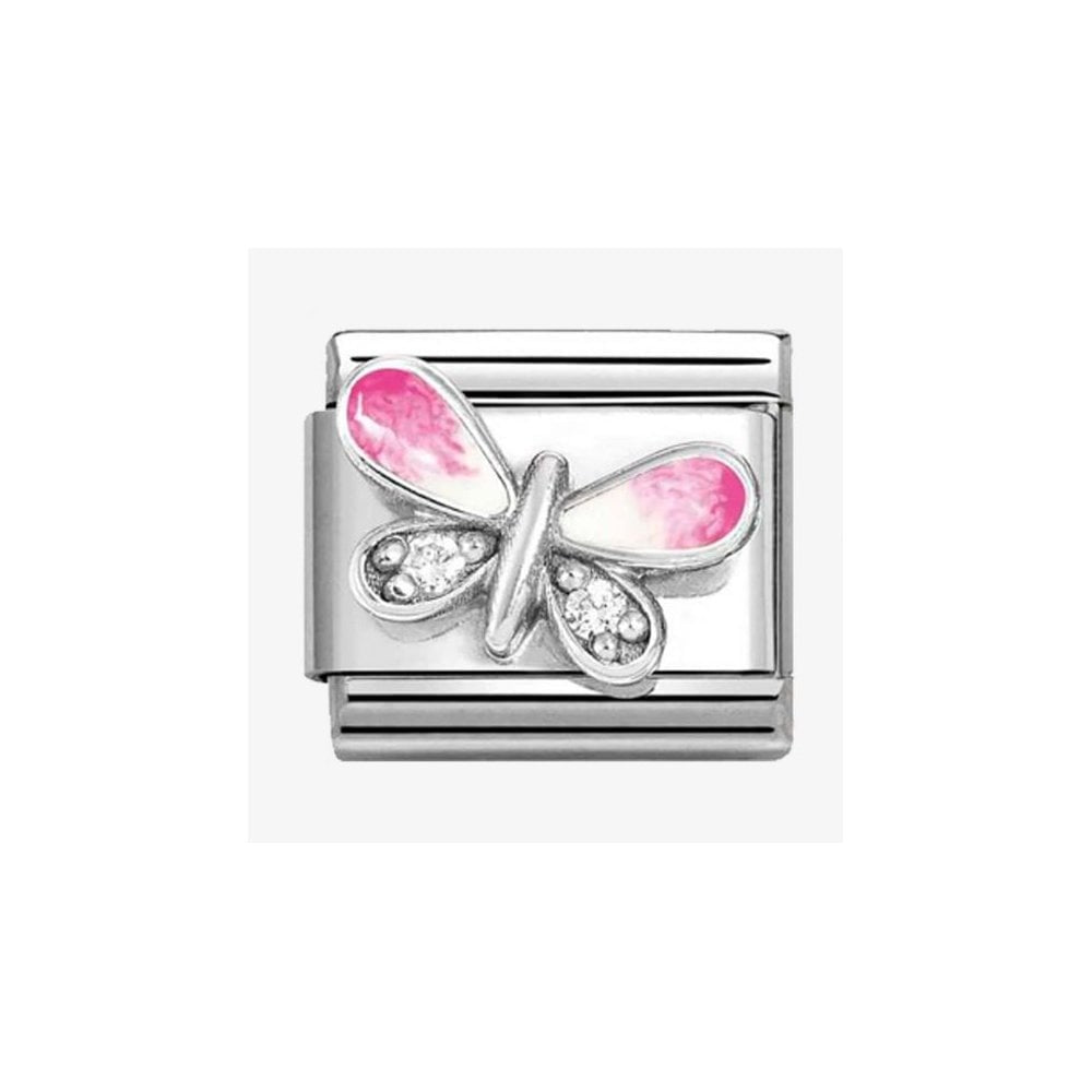 CLASSIC Silvershine White Cubic Zirconia Pink Butterfly Charm 