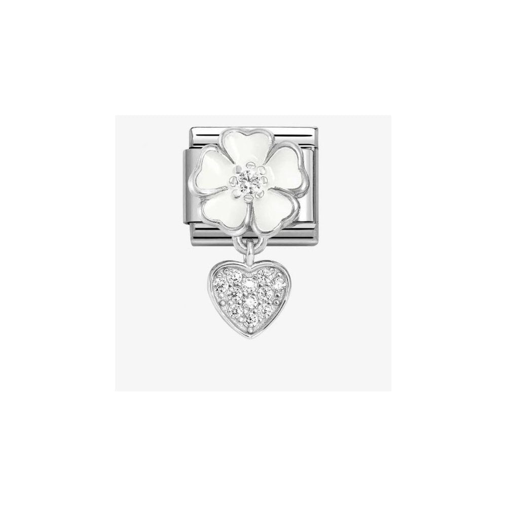 CLASSIC Silvershine White Flower Heart Dropper Charm