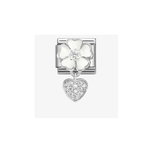 CLASSIC Silvershine White Flower Heart Dropper Charm