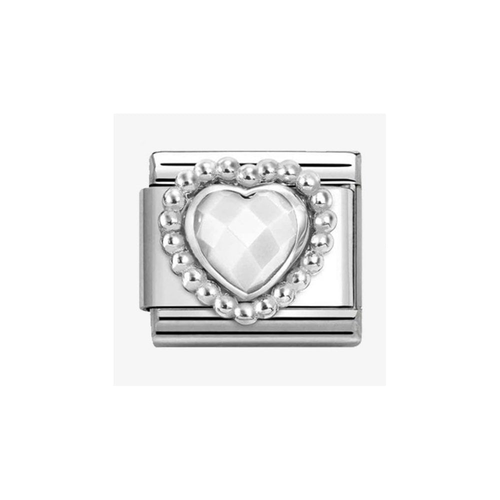 CLASSIC Silvershine White Opal Faceted Heart Beaded Setting Charm