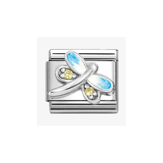 CLASSIC Silvershine Yellow Cubic Zirconia Blue Dragonfly Charm 