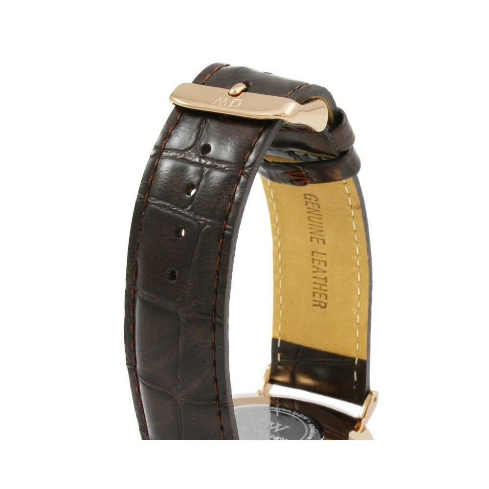 CLASSIC YORK 40MM ROSE GOLD STAINLESS STEEL WATCH WITH BLACK DIAL & BLACK LEATHER STRAP