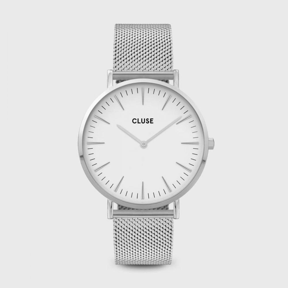 CLUSE LA BOHÈME STAINLESS STEEL MESH BRACELET WITH WHITE & SILVER DIAL