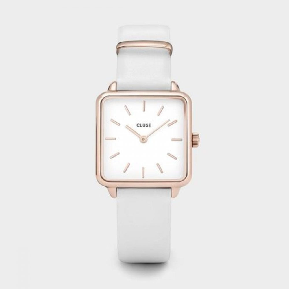CLUSE LA TÉTRAGONE ROSE GOLD WHITE FACE WITH LEATHER STRAP