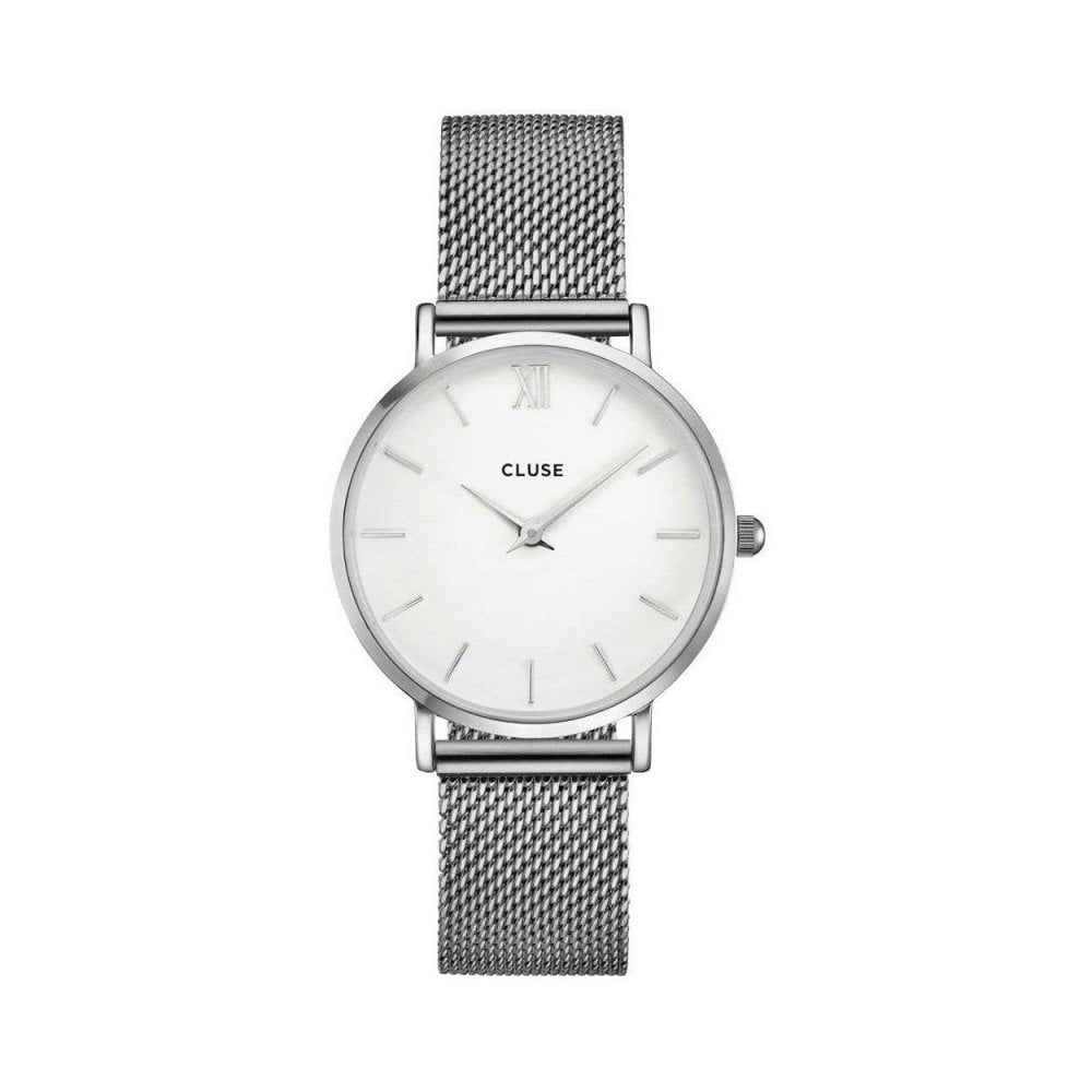 CLUSE MINUIT WATCH WITH STAINLESS STEEL MESH BRACELET WITH WHITE DIAL