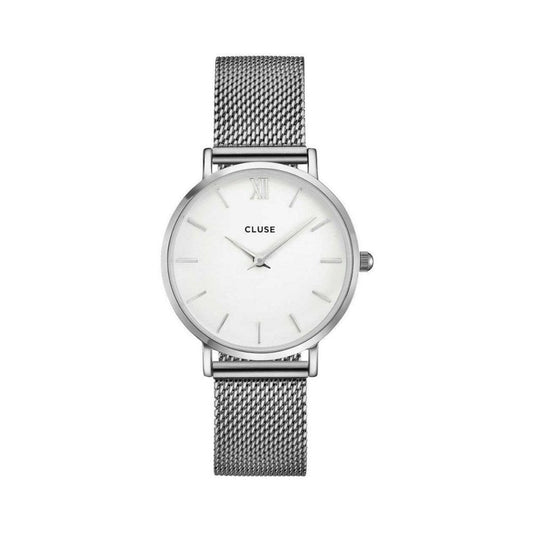 CLUSE MINUIT WATCH WITH STAINLESS STEEL MESH BRACELET WITH WHITE DIAL