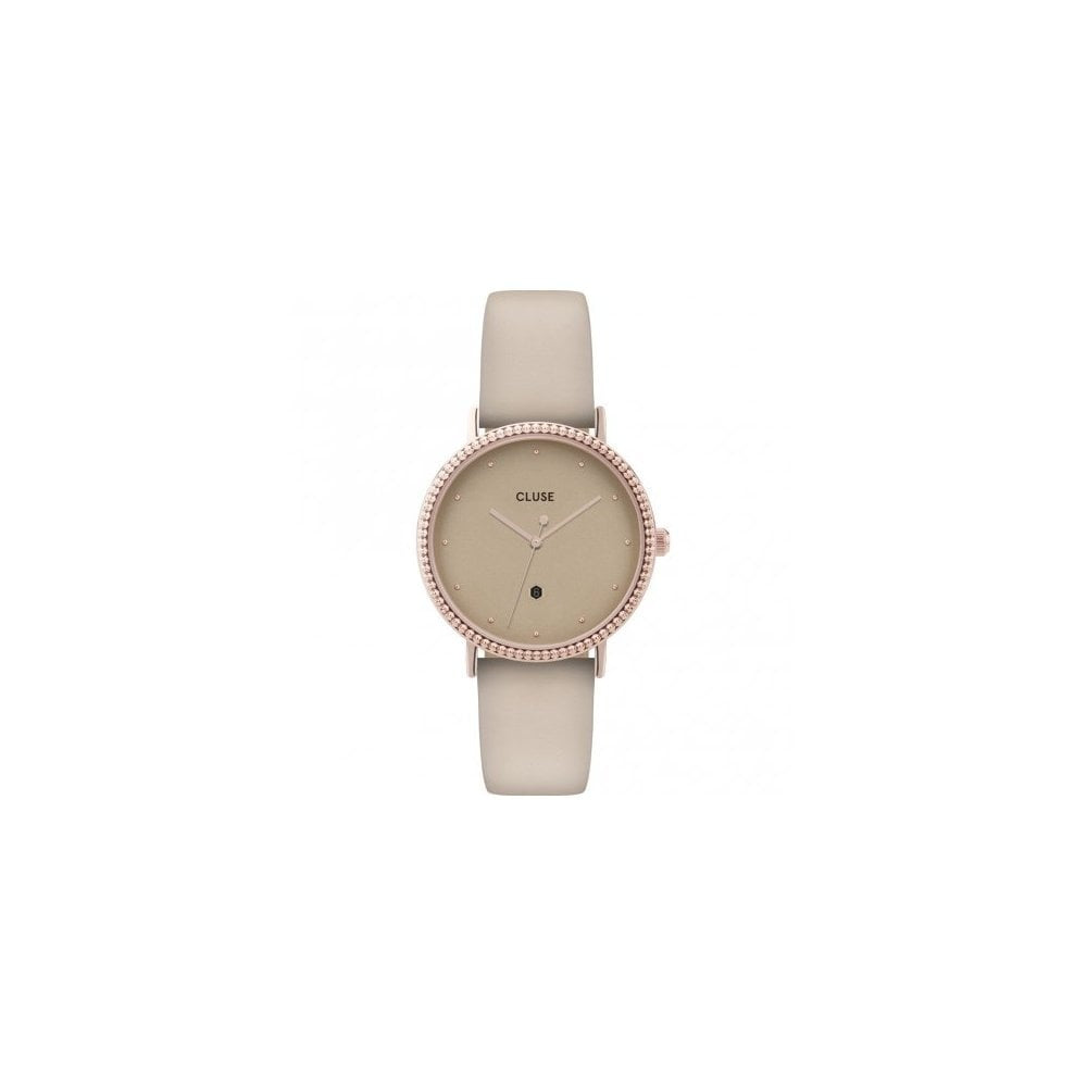 CLUSE TRIOMPHE LE COURONNEMENT ROSE GOLD STAINLESS STEEL WATCH WITH LEATHER STRAP
