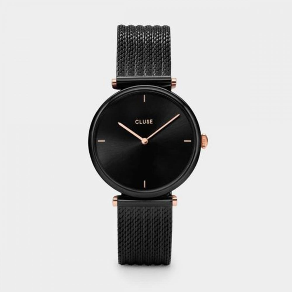 CLUSE TRIOMPHE MESH BLACK BRACELET WITH BLACK DIAL