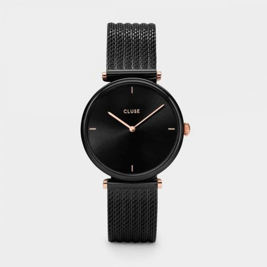 CLUSE TRIOMPHE MESH BLACK BRACELET WITH BLACK DIAL