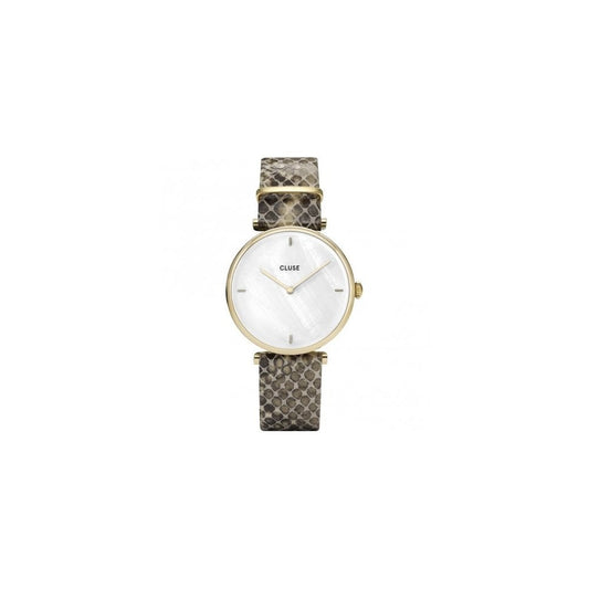 CLUSE TRIOMPHE STAINLESS STEEL WATCH WITH DARK PATTERNED LEATHER STRAP