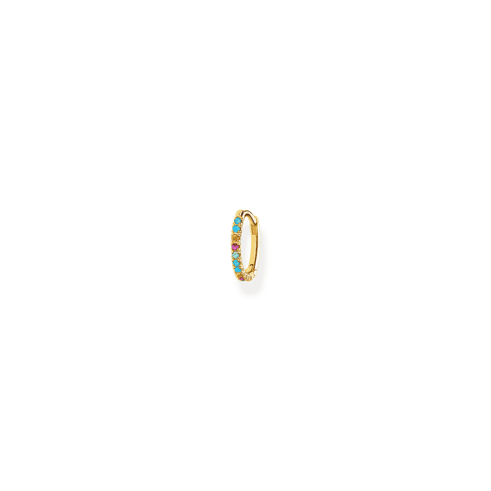 COLOURFUL STONE 18CT GOLD ON SILVER HOOP EARRINGS