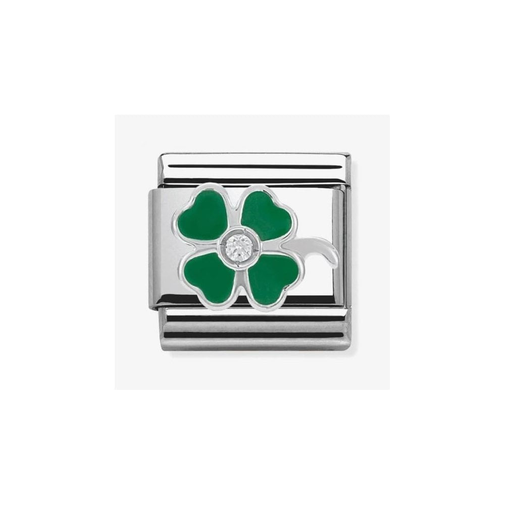 COMPOSABLE CLASSIC LINK GREEN CLOVER IN ENAMEL AND STONE CHARM