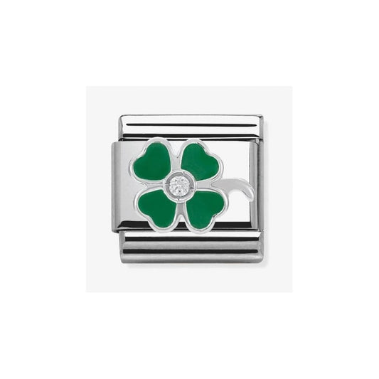 COMPOSABLE CLASSIC LINK GREEN CLOVER IN ENAMEL AND STONE CHARM