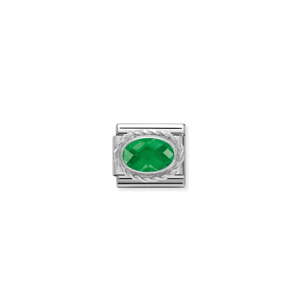 COMPOSABLE CLASSIC LINK, GREEN OVAL STONE, SILVER CHARM