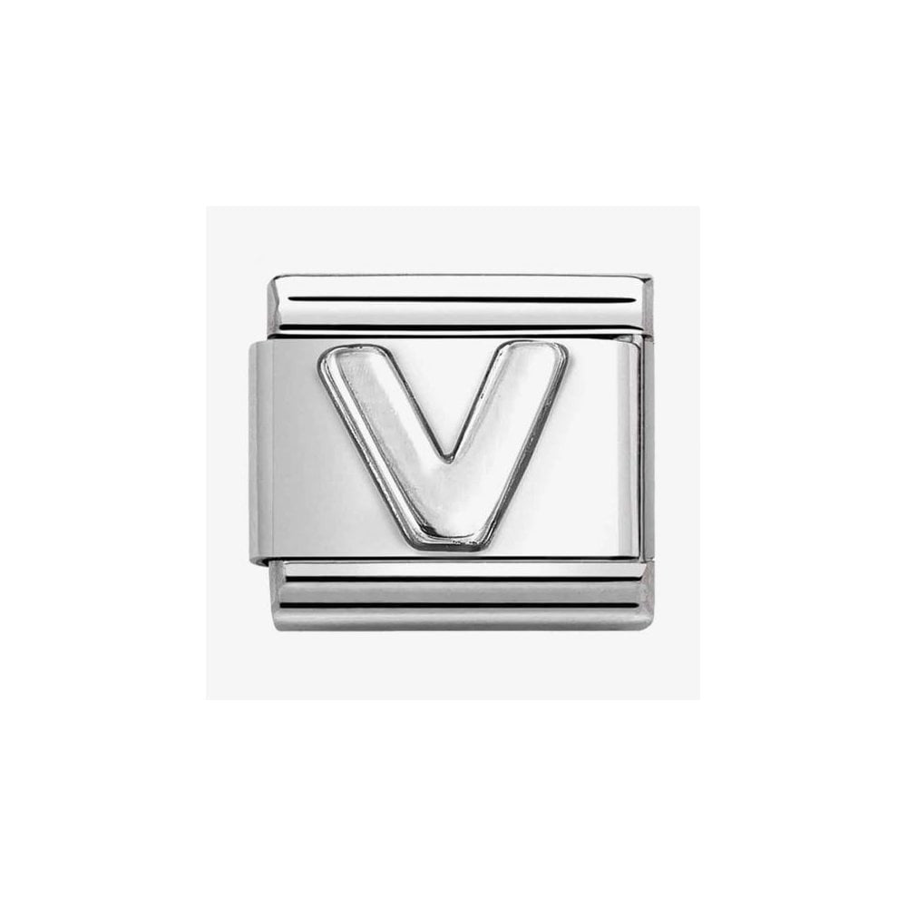 COMPOSABLE CLASSIC LINK, LETTER V, SILVER CHARM
