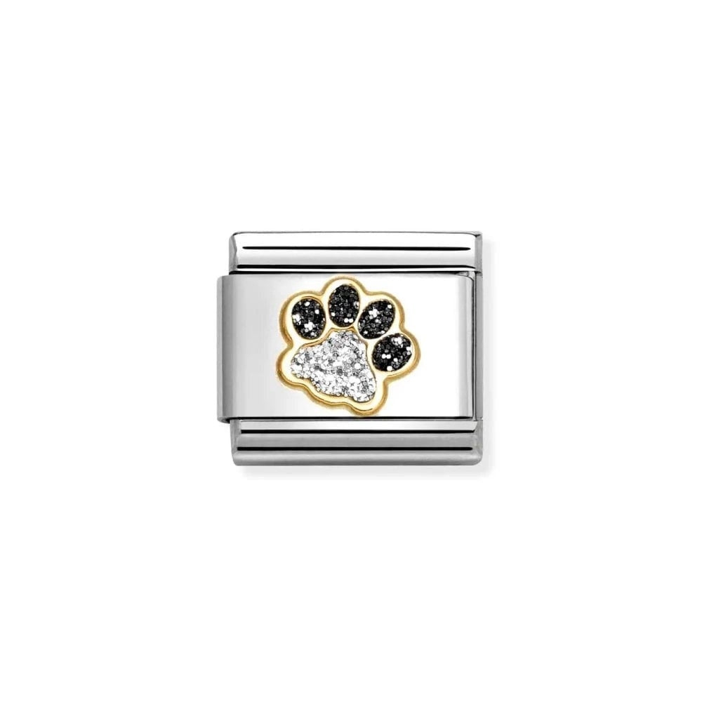 COMPOSABLE CLASSIC LINK, PAW PRINT, BLACK & SILVER GLITTER CHARM