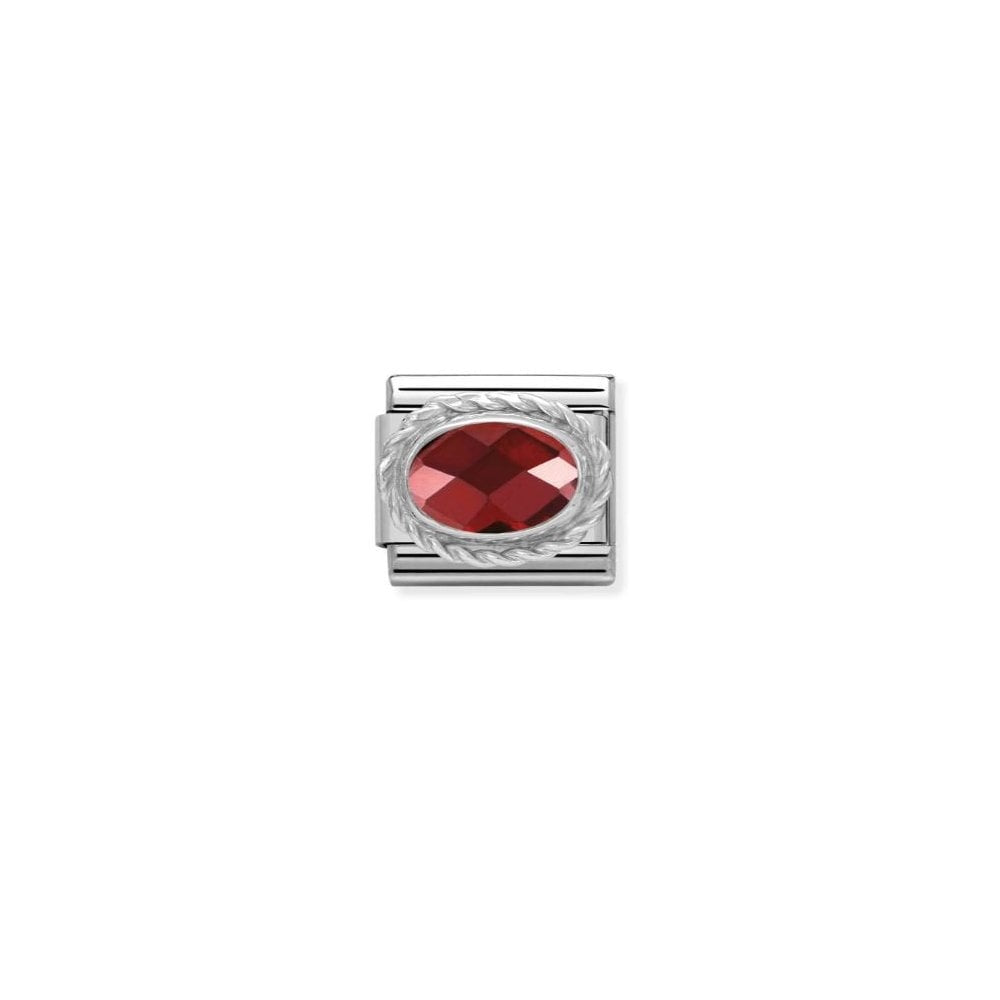 COMPOSABLE CLASSIC LINK, RED OVAL STONE, SILVER CHARM