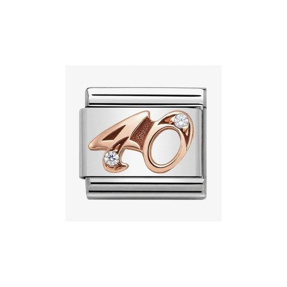 COMPOSABLE CLASSIC NUMBER 40 LINK IN ROSE GOLD WITH STONE CHARM