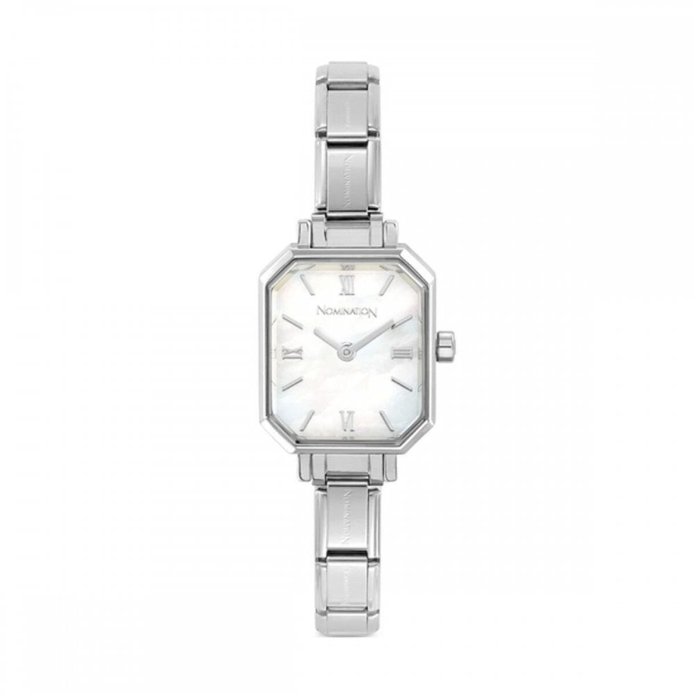 COMPOSABLE CLASSIC PARIS RECTANGULAR WATCH WITH WHITE MOTHER OF PEARL FACE