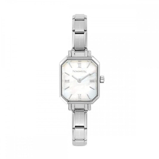 COMPOSABLE CLASSIC PARIS RECTANGULAR WATCH WITH WHITE MOTHER OF PEARL FACE
