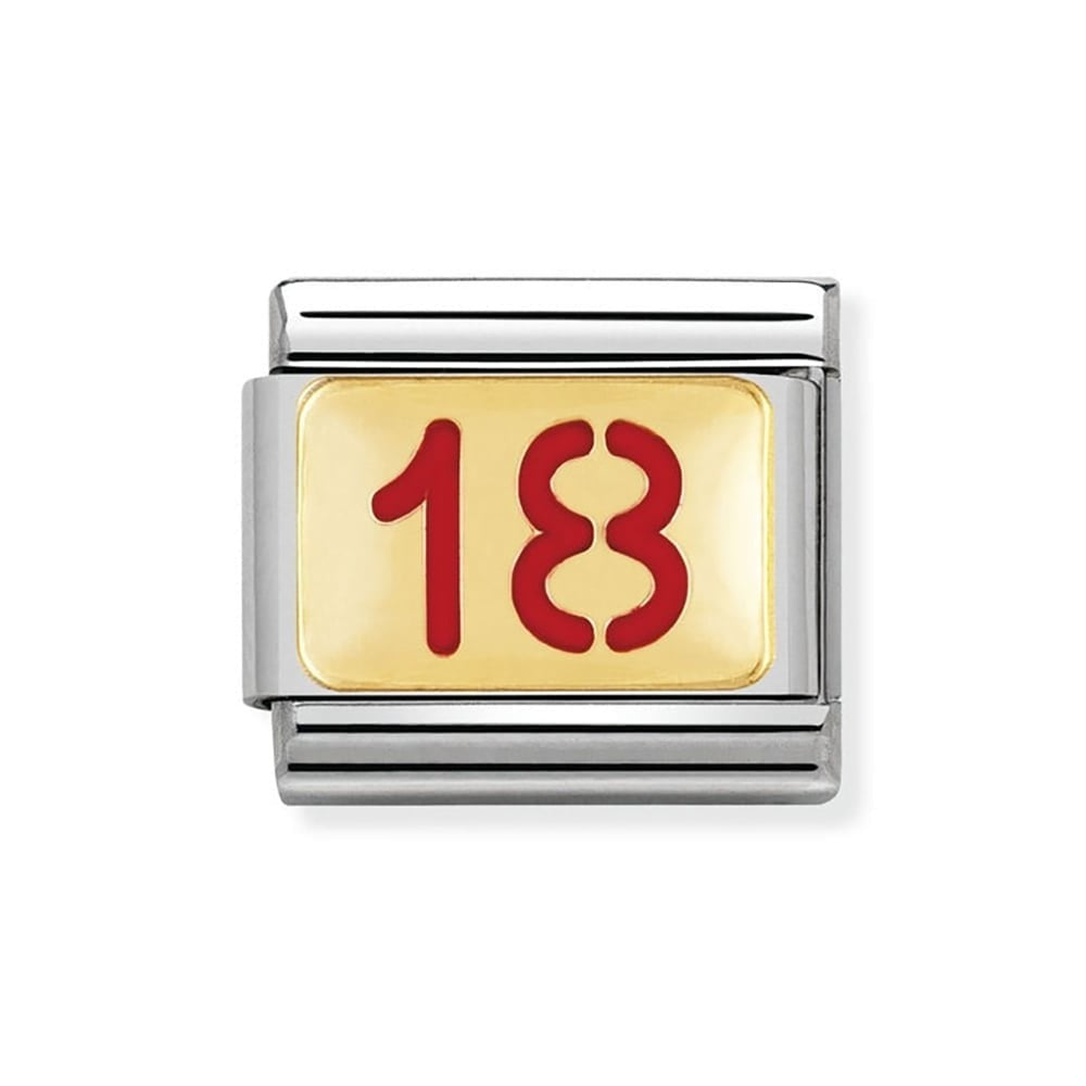 COMPOSABLE Classic "18" charm in stainless steel with enamel and 18k gold