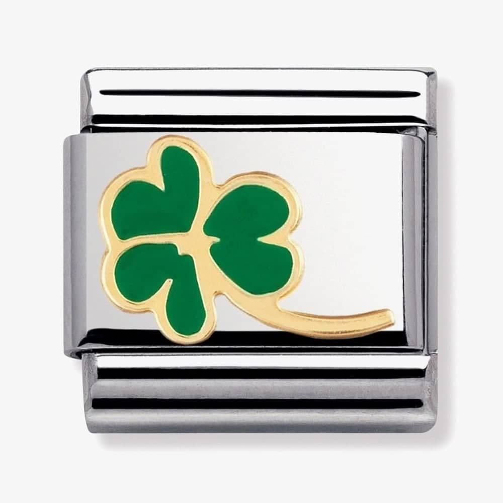 COMPOSABLE Classic CLOVER WITH STEM in stainless steel with green enamel and 18k gold