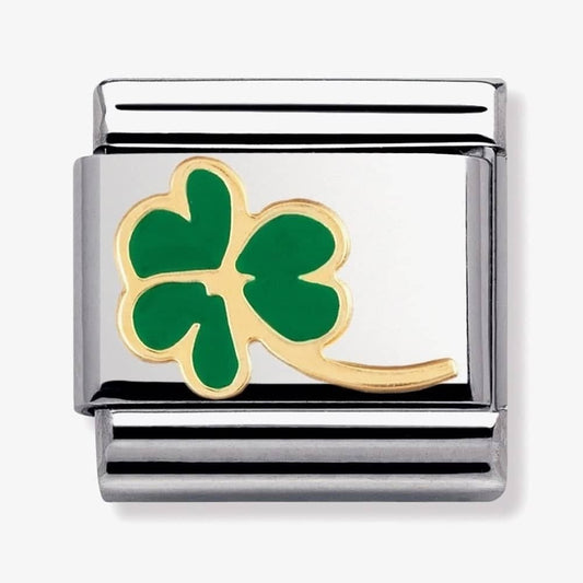 COMPOSABLE Classic CLOVER WITH STEM in stainless steel with green enamel and 18k gold