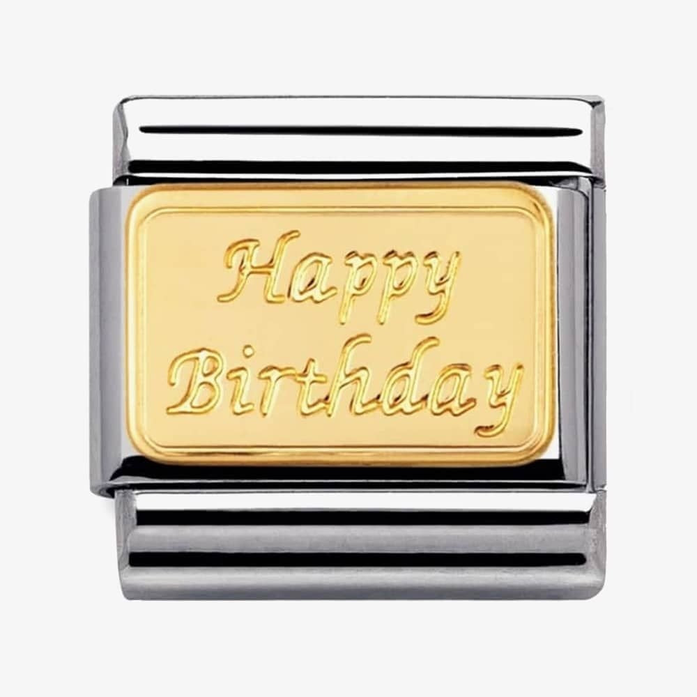 COMPOSABLE Classic HAPPY BIRTHDAY ENGRAVED LINK in stainless steel with 18k gold