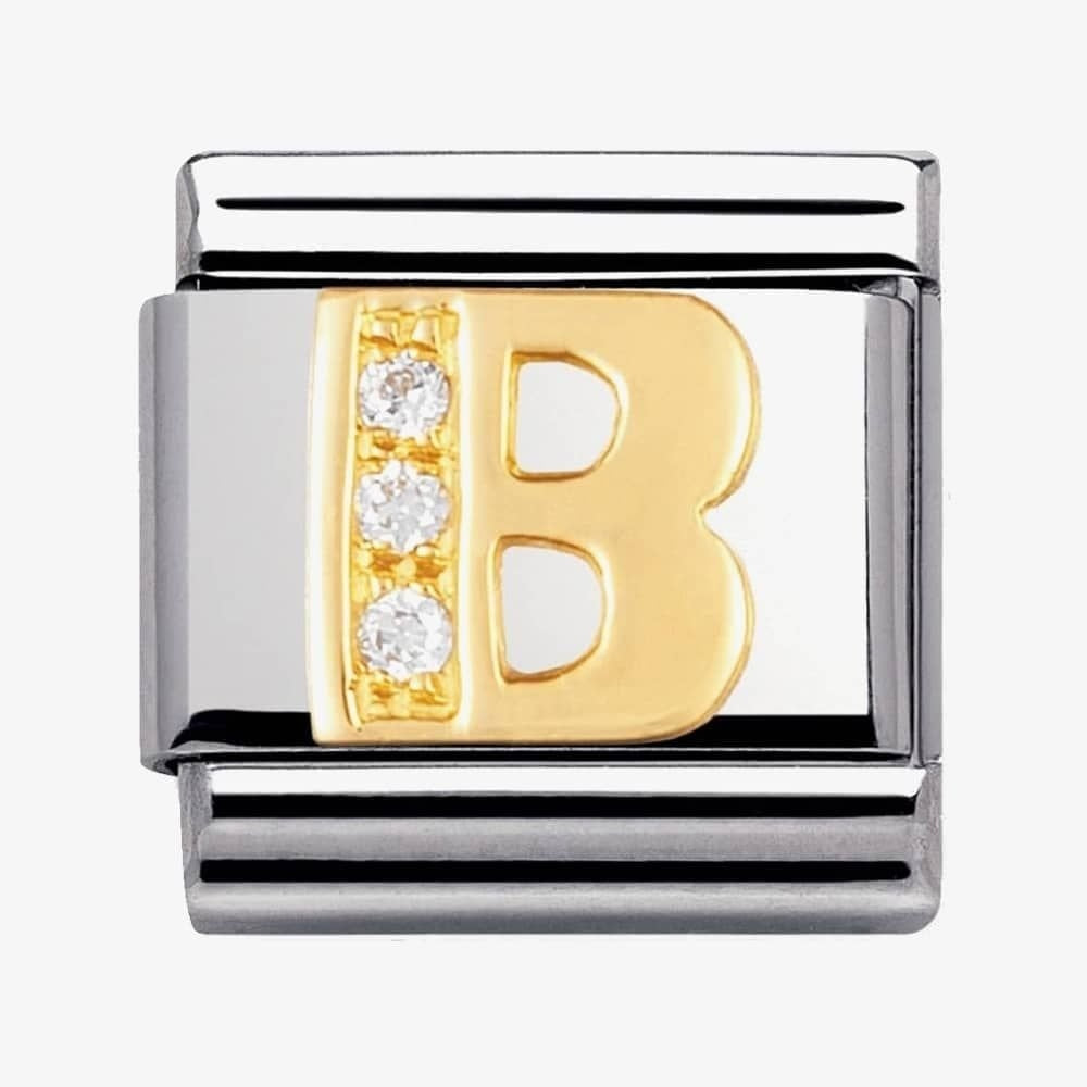 COMPOSABLE Classic LETTER B in stainless steel with 18k gold and Cubic Zirconia