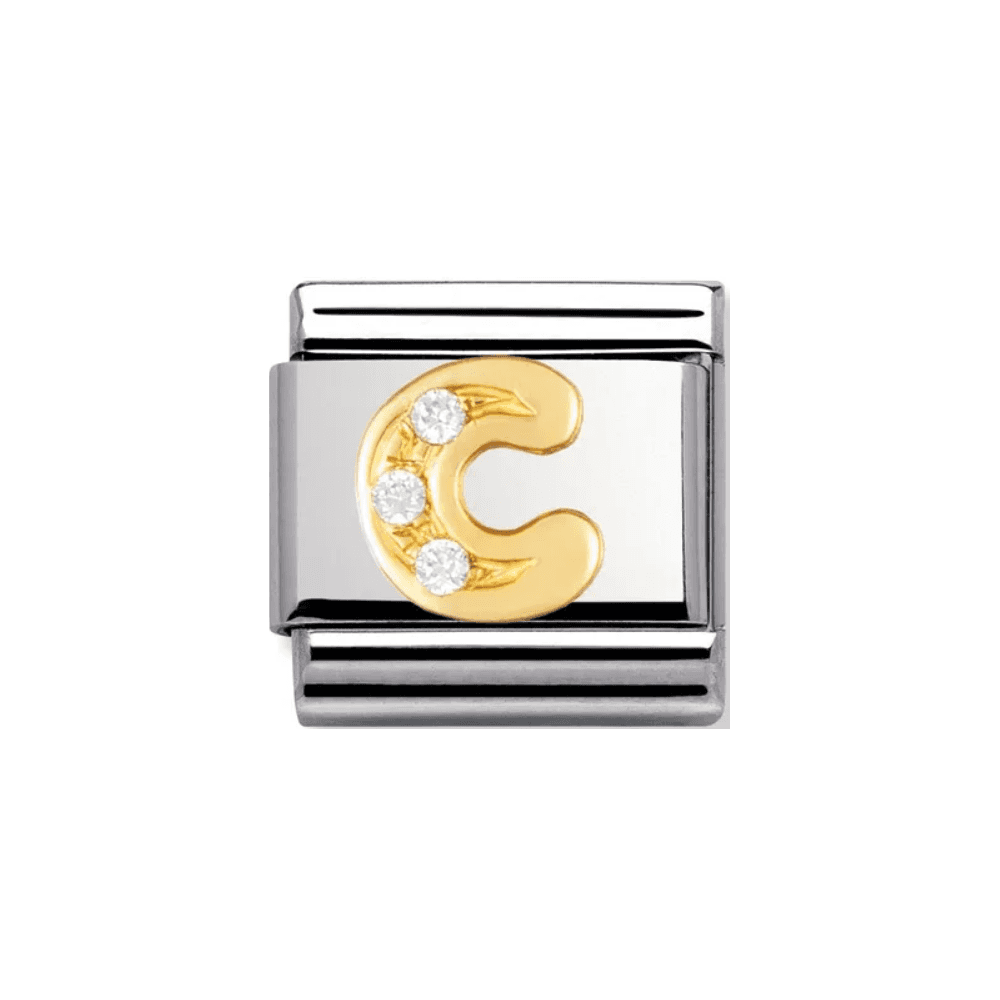 COMPOSABLE Classic LETTER C in stainless steel with 18k gold and Cubic Zirconia