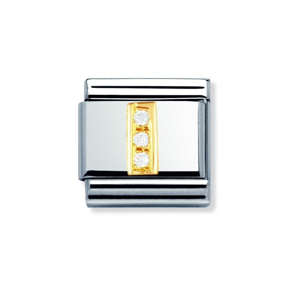 COMPOSABLE Classic LETTER I in stainless steel with 18k gold and Cubic Zirconia