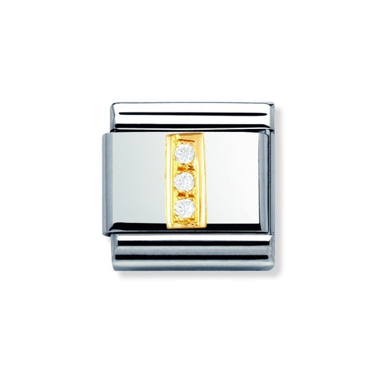 COMPOSABLE Classic LETTER I in stainless steel with 18k gold and Cubic Zirconia