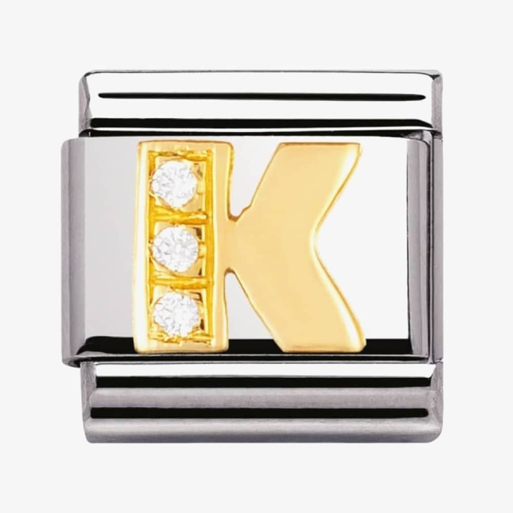 COMPOSABLE Classic LETTER K in stainless steel with 18k gold and Cubic Zirconia