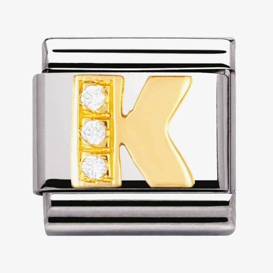 COMPOSABLE Classic LETTER K in stainless steel with 18k gold and Cubic Zirconia